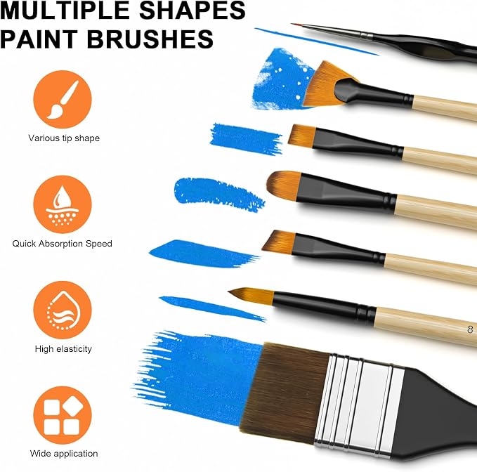 Nicpro 36pcs Paint Brush Set for Acrylic Painting,Oil, Watercolor (Wood) | Professional Paintbrushes for Acrylic Oil Gouache,Includes Palette Knife and Cloth Roll, Art Supplies for Artists & Beginners
