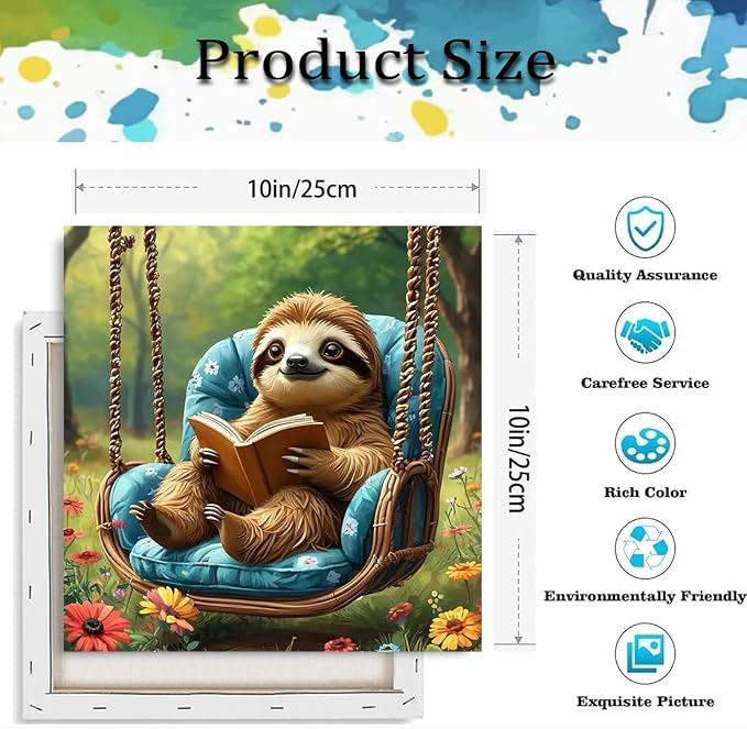 TCDZMYGS Paint by Numbers Kit for Adults Beginner-Sloth,10x10 inch | Paint by Number for Beginner,Adult Paint by Number,HD Color Canvas,DIY Tool Kits,Stress Relief Craft,Great Gift,With Frame