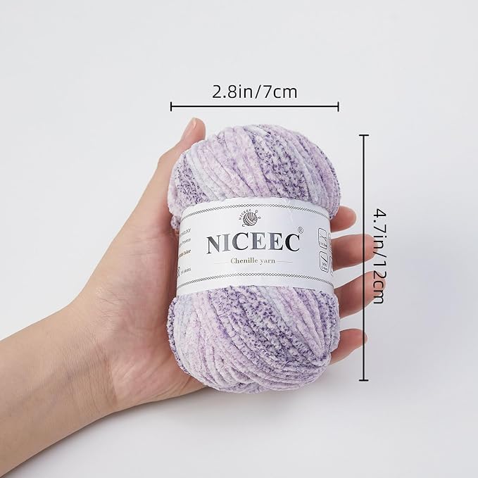 NICEEC 2 Skeins Soft Chenille Yarn 2x255m(2x279yds,3x150g)_Foggy Purple