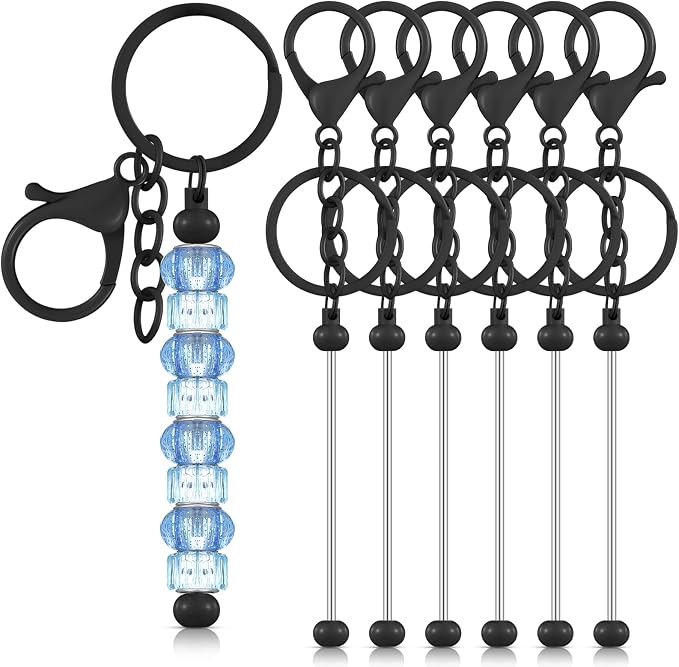 Huwena 6 Pcs Beadable Keychain Bars Metal Blanks DIY Crafts Jewelry Gift