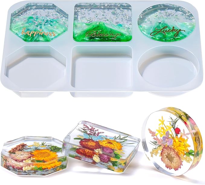 LET'S RESIN Extra Deep Coaster Resin Molds, 4Inches 6 Cavity Silicone Molds | Round/Square/Octagon Shape Mould for Epoxy Resin, Flower Preservation, DIY Art Craft Cup Mats