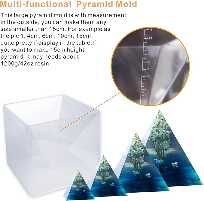 LET'S RESIN Pyramid Molds for Resin,Large Silicone Pyramid Molds,Silicone Resin Molds for DIY Memorial Gifts, Jewelry,Great for Paperweight, Home Decoration(Height:15cm/5.9inch)