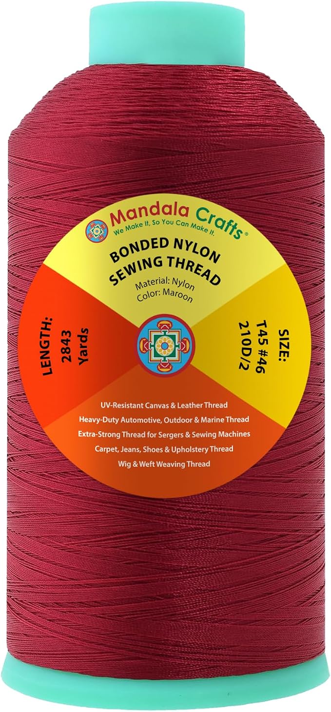 Mandala Crafts Size 46 210D T45 Maroon Bonded Nylon Thread, 2843 YDs