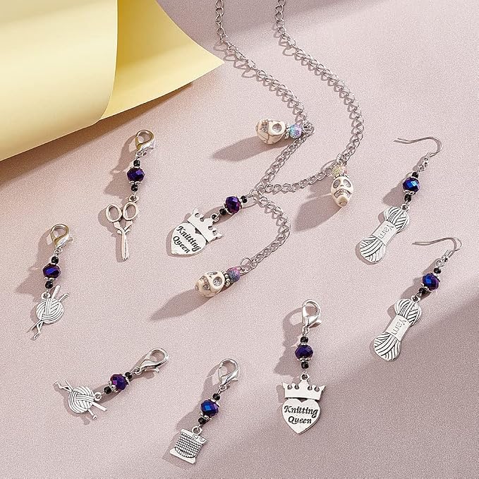 NBEADS 15 Pcs Knitting Stitch Markers, 5 Styles Antique Silver Alloy Crochet Stitch Marker Charms Removable Lobster Clasp Locking Stitch Marker for Knitting Weaving Sewing Accessories