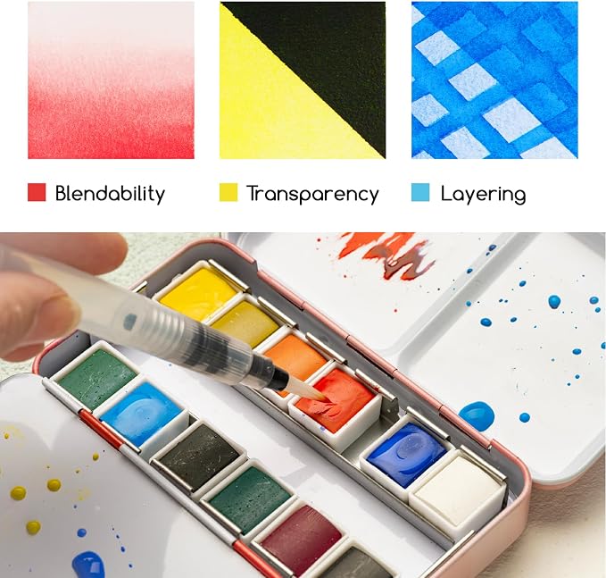 MEEDEN Travel Watercolor Paint Set: 12 Colors Watercolor Paints for Adults
