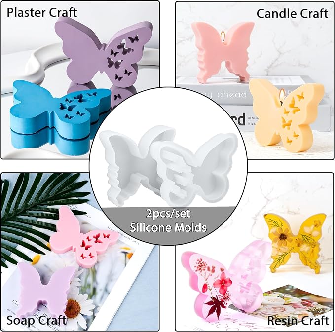 Resin Butterfly Molds Silicone, 2 Pack Silicone Molds for Epoxy Resin | Butterfly Resin Molds, Deep Epoxy Butterfly Mold for Soap, Candle Casting, Flower Bouquet Preservation Wedding Decor Flexible
