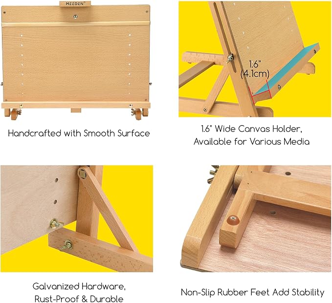 MEEDEN Large H-Frame Drawing Board Easel: Beech Wooden Tabletop Easel | Adjustable Artist Drawing & Sketching Board for Artists, Teens, Painters Holds Canvas up to 23" high
