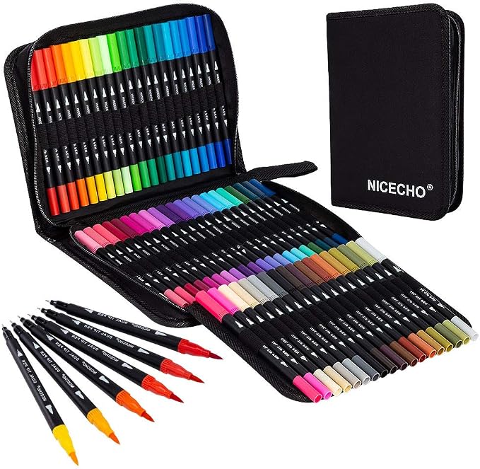 Dual Brush Art Marker Pens, 60 Colors Markers for Adult Coloring Books | No Bleeding Quick-Drying Pens, Fineliner & Brush Pen for Journaling, Calligraphy, Drawing, Sketching