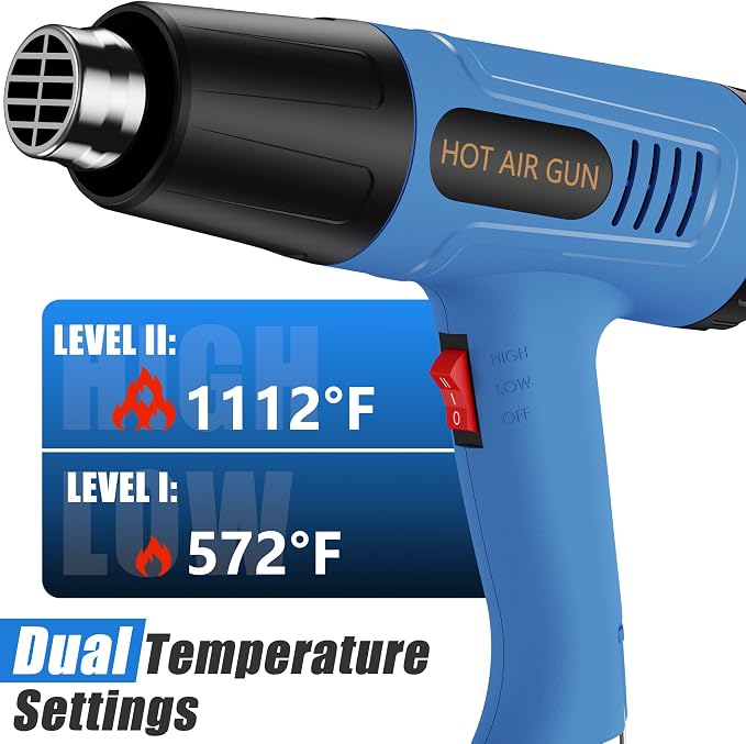 Heat gun,Fast Heat,2 Temp Settings,Overheat Protection with 4 Nozzle