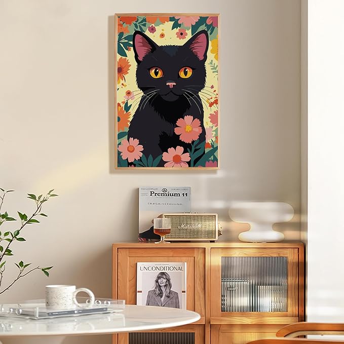 Fountor Framed Paint by Numbers Kit for Adults Beginner 8x12 in, Black Cat