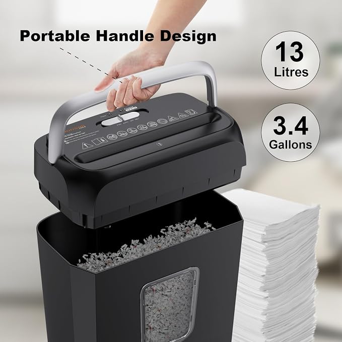 Bonsaii 6-Sheet Cross Cut Paper Shredder for Home, 3.4 Gal Bin | P-4 Security Level, Shreds Credit Cards, Staples & Paper Clips, with Portable Handle, Small Shredder for Home Office，C237-B