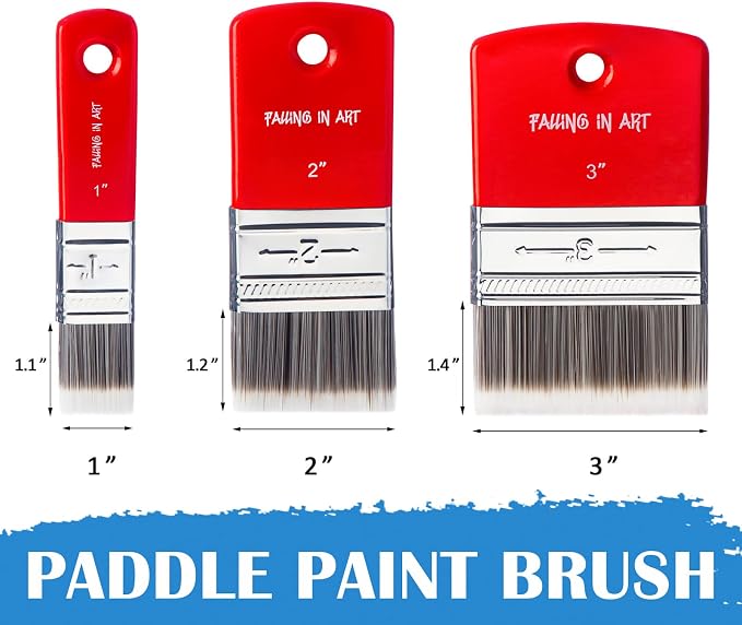 Falling in Art 3 PCS Flat Paddle Paint Brush Set (1'',2'',3'') | Scale Brush, Blending Paint Brush, Wide Flat Paint Brushes for Oil and Acrylic Paints