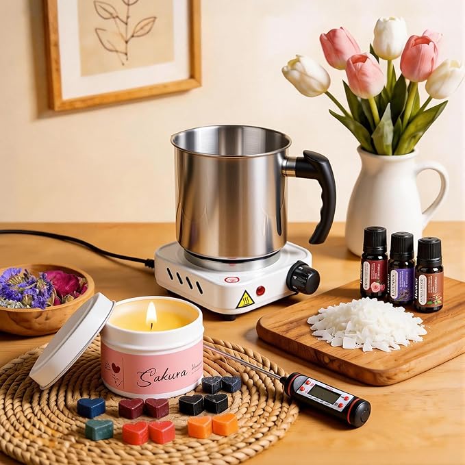 SHOWIN Candle Making Kit, DIY Candle Making Supplies for Adults, Starter Soy Wax Candle Kit with Wax Melter, Jars & Tins, Scented Home Decoration