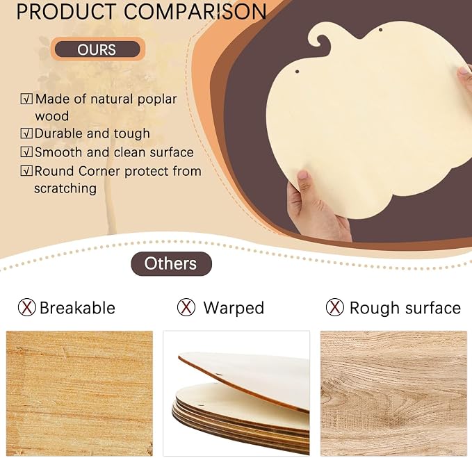 Whaline 5 Pcs Fall Pumpkin Unfinished Wood Cutout with 80 Pcs Fake Maple Leaves Ribbons 12 x 0.1 Inch Autumn Pumpkin Wooden Slices with Hemp Rope for Thanksgiving Halloween DIY Crafts Home Decor