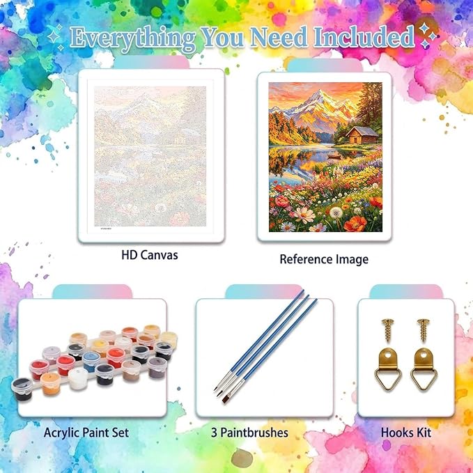 Landscape Paint by Numbers for Adults, Paint by Number 16x20 inch | Scenery Paint by Numbers Kit for Adults, Mountains Acrylic Painting by Numbers for Gift Home Wall Decor (without Frame)