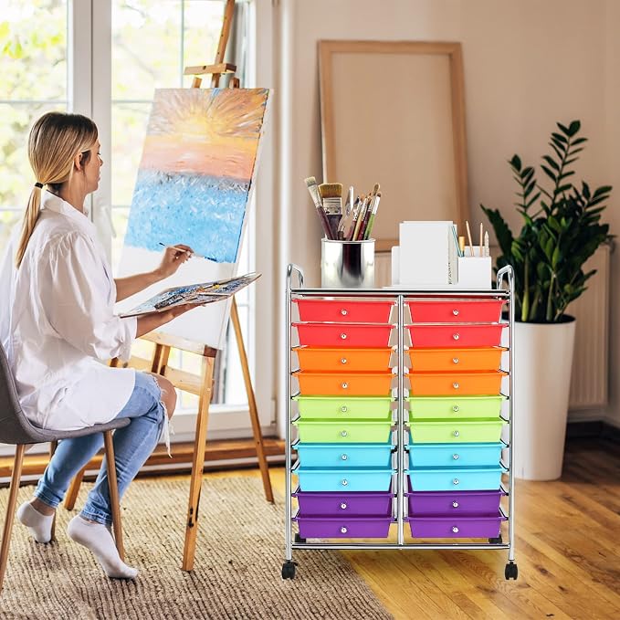 COSTWAY 20-Drawer Rolling Storage Cart, Utility Storage Organizer Cart