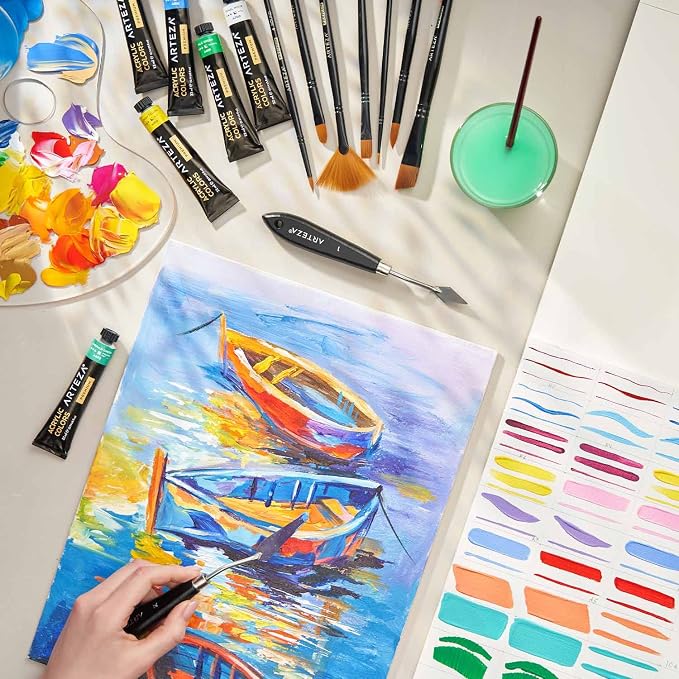 ARTEZA Canvas Panels, 11 x 14 in, Pack of 14, 100% Cotton Pre-Primed Canvas Boards for Acrylic, Oil, Gouache, Tempera, Pouring Paint, Crafts, and Wall Art