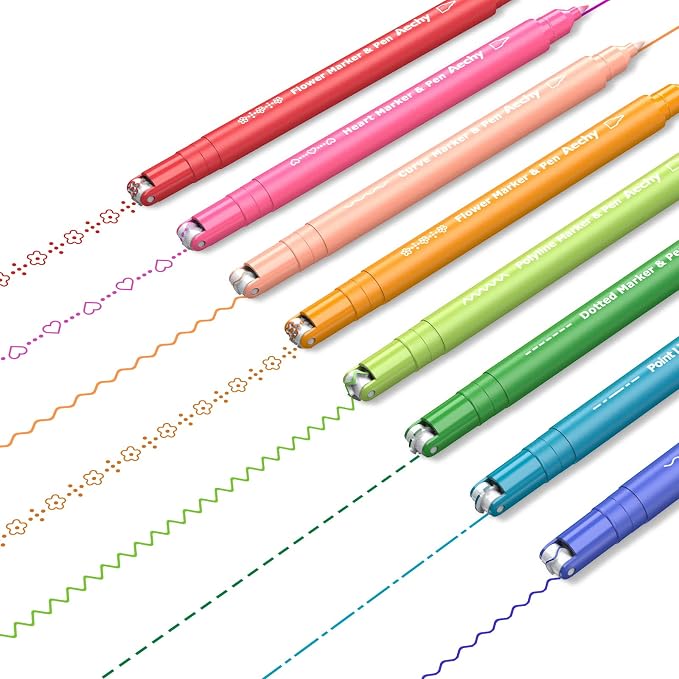 AECHY Dual Tip Curve Highlighter Pens,6 Pattern Roller & 8 Bullet Tip Pens