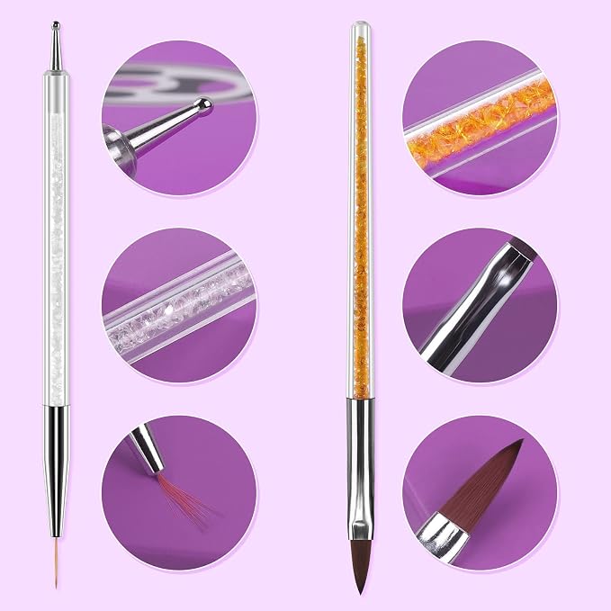 Artdone 9PC Nail Art Brushes Set double-ended, Liner Brush, Dotting Pen, Gel Polish Painting Tools For Nail Art Design