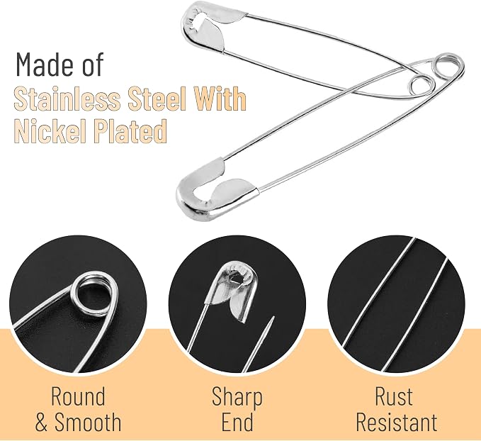 Mr. Pen- Large Safety Pins, 3 Inch, 100 Pack, Silver
