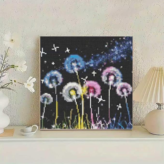 YIYITUPO DIY Art Craft Diamond Painting Kit, 5D Diamond Painting Kits for Beginners Colorful Glowing Dandelion Diamond Painting Kit, Night Sky Fantasy Floral Theme 14x14 inch