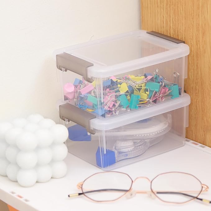 Citylife 0.53 QT 10 Packs Small Storage Bins Plastic Storage Container Stackable Box with Lids for Organizing, Clear White