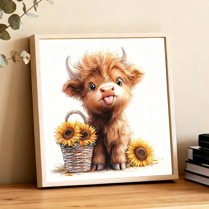 Amaieuin Cow Diamond Painting for Adults,Highland Cow Diamond Art Painting for Adults,5D Diamond Painting for Home Decor and Gifts 12x16in