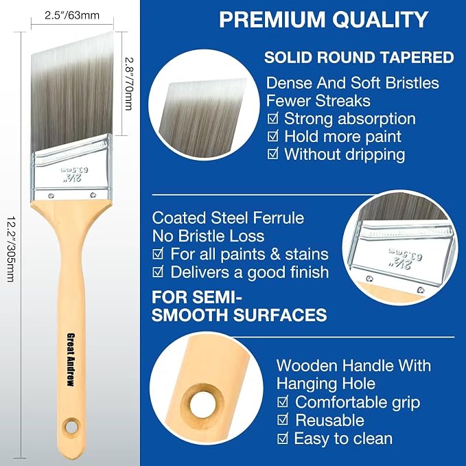 Great Andrew 10 Pack Paint Brushes Bulk 1" 1.5" 2" 2.5" 3" Angled