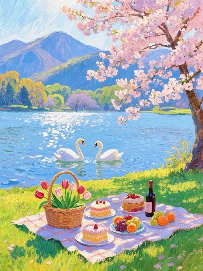 ZRIZQ Landscape Paint by Numbers Kit for Adults Beginner,Picnic,16x20 | Full set with rich paints,wooden brushes,rolled canvas.Calming activity.Beginner friendly.Just open and paint.
