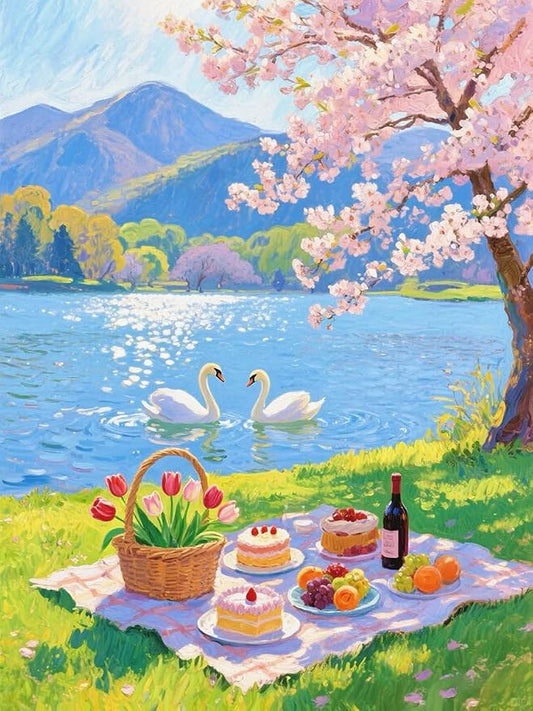 ZRIZQ Landscape Paint by Numbers Kit for Adults Beginner,Picnic,16x20 | Full set with rich paints,wooden brushes,rolled canvas.Calming activity.Beginner friendly.Just open and paint.