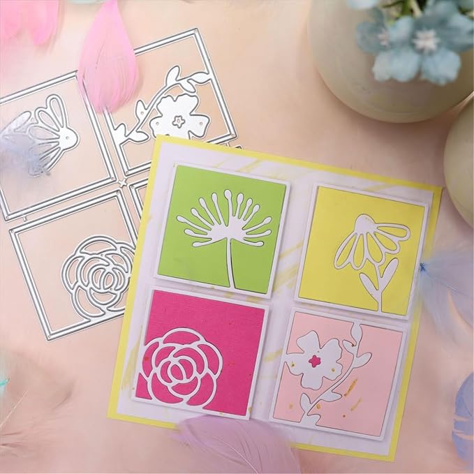 Cutting Dies 3D Background Frame Metal Stencils Scrapbooking Tools DIY Craft Carbon Steel Embossing Template for Paper Card Making Album Arts Supplies (Frame E-Flower Photo 10.2x10.2cm)