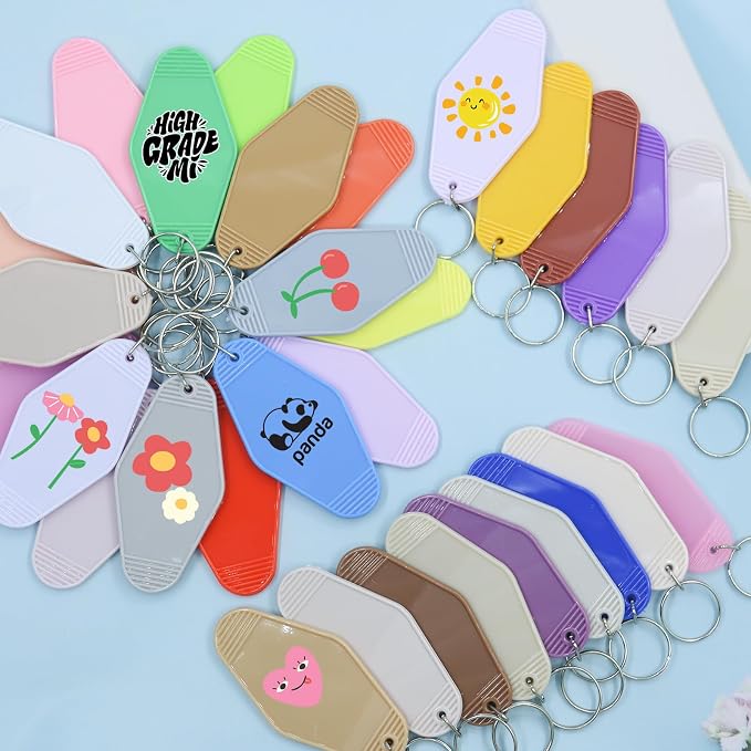 LOTMER 20/30/40/80 PCS Hotel Keychain Blank with Key Rings, 60 Colors Motel Key Chains for DIY Keychains