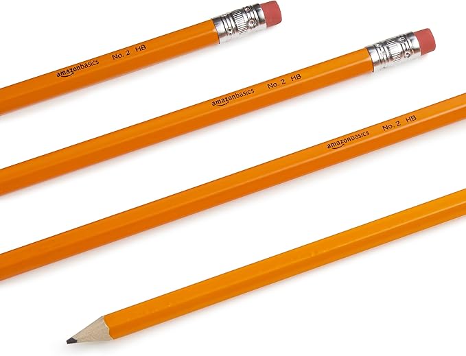 Amazon Basics Wood-Cased #2 Pencils for Writing, Drawing and Sketching, Pre-sharpened, HB Soft Lead with Erasers, Teacher Supplies, 150 Count, Yellow