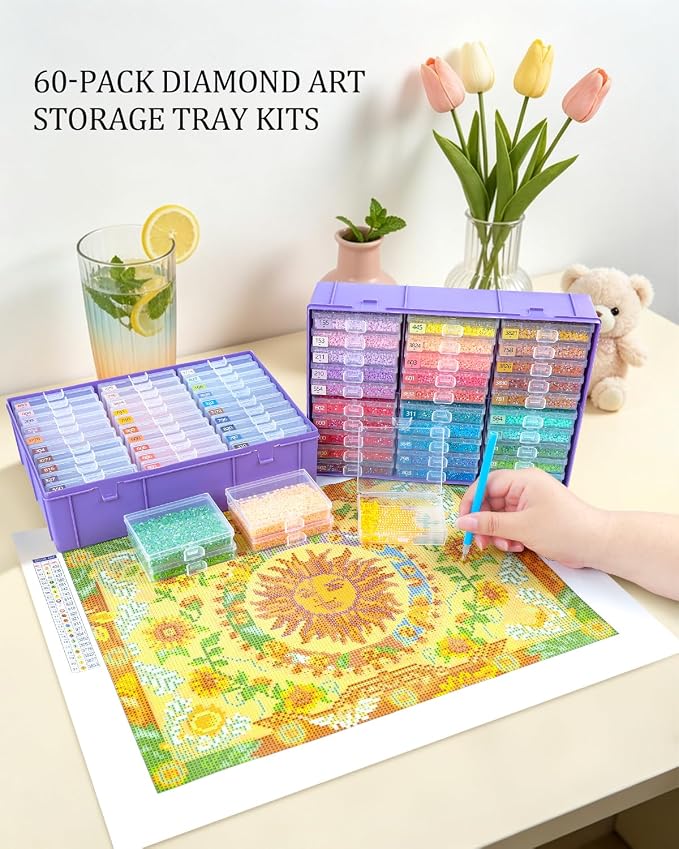 Diamond Art Trays with Lids, 60PCS Diamond Painting Storage, Purple | 60PCS Diamond Painting Trays with Lids, Diamond Painting Accessories for Diamond Art Beads, Purple Plastic Box (2 Packs)