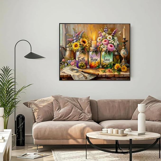 Faith Hope Love Wishing Bottle Paint by Numbers Kit for Adults 16x20 inch | Adult Paint by Number Kits on Canvas, DIY Acrylic Oil Painting by Numbers for Gift Home Wall Decor (Without Frame)