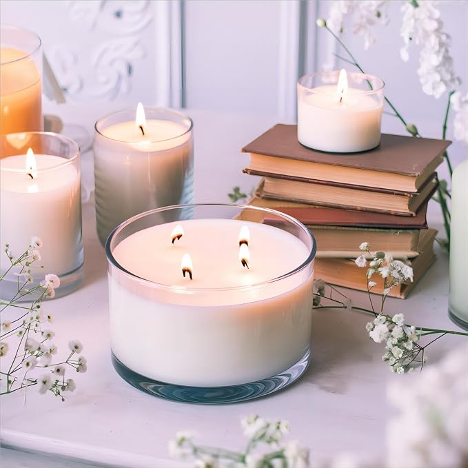 CONNOO 6 Pack 24oz Clear Glass Candle Jars with Airtight Bamboo Lids