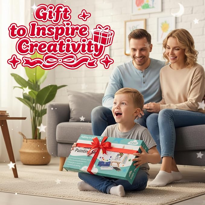 Falling in Art Painting Set for Kids with Table Easel | Acrylic Painting Starter Kit with Paints, Colored Pencils, Brushes, Canvas &Watercolor Pad for Christmas Gift, Blue