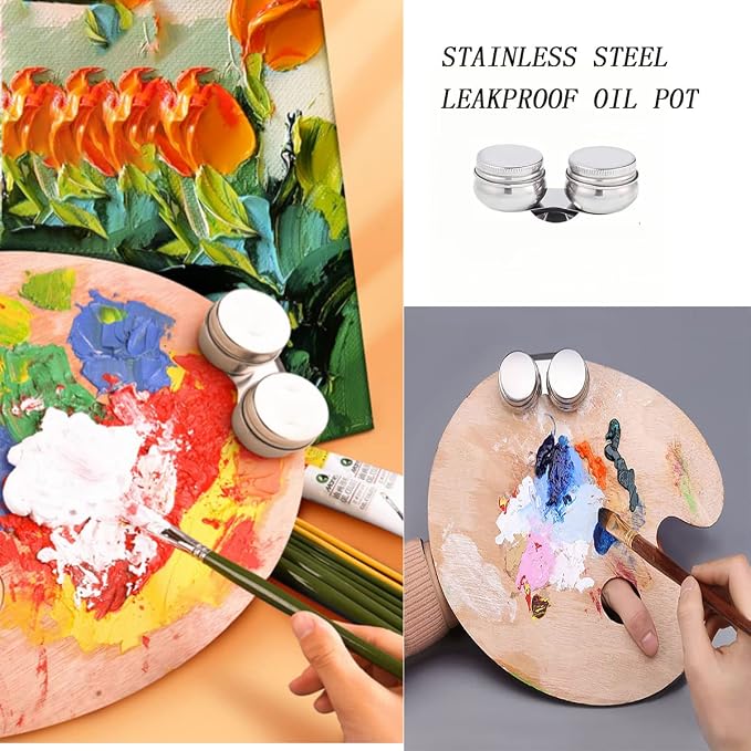 1 Set Stainless Steel Art Oil Pot with Lid Leak Proof Drum Shape Oil Pot for Artists, Students, Drawing Enthusiasts Painting | Leak-Proof Drum Shape Perfect for Artists, Students, and Painting Enthusiasts