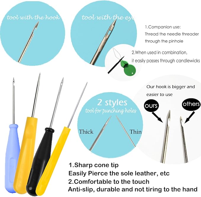 DIY Candle Making Supplies with Organizer Bag Mold Hook&Eye Punch Needle,Big Hole Long Needle Awl for Candle Making,Wick Trimmer& Dipper,Candle Tool Inserting Wick for Beginner
