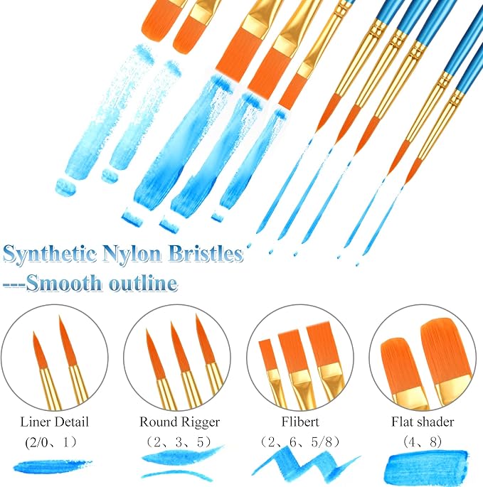 40 Pcs Paint Brushes, Acrylic Painting Brush Set, Watercolor Brushes, Acrylic Brushes for Oil Watercolor, Miniature Detailing, and Rock Painting