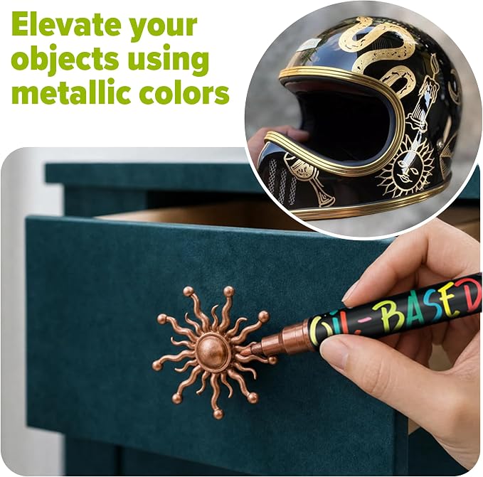 Chalkola 40 Oil Based Paint Markers - Dual Tip Oil Paint Pens for Metal | Oil Based Paint Pens for Ceramic, Glass, Rocks, Wood, Plastic Surfaces, Steel - Waterproof & Permanent, 1mm + 5mm Fine Tip