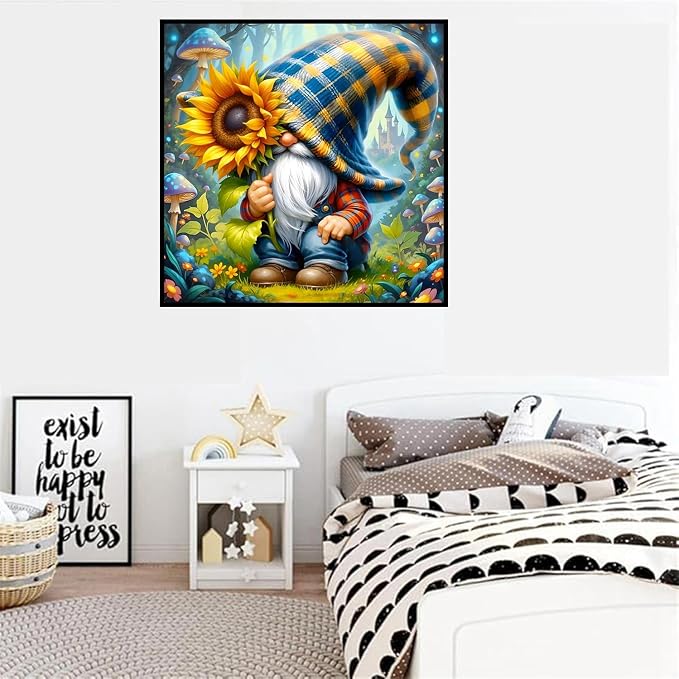 Diamond Art Kits for Adults, Flower Gnome Diamond Painting 12 x 12 Inch