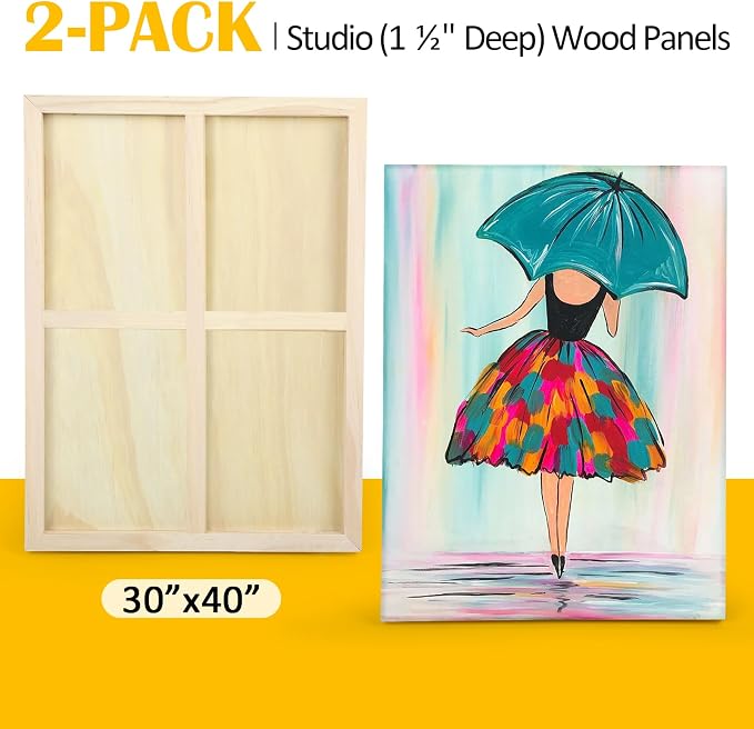 Falling in Art 2 Pack 30x40'' Unfinished Gallery Birch Wood Canvas Panels