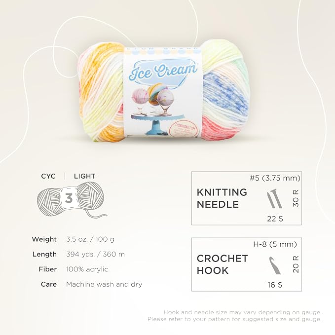 Lion Brand Yarn, Ice Cream Crochet Yarn, Turtle Tracks, Multicolor, 1 Pack