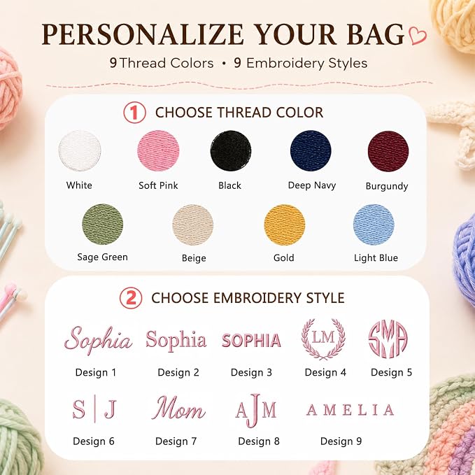 MYBAGZIGN Personalized Crochet Bag, Custom Corduroy Yarn Storage Tote with Pockets for Crochet Hooks, Knitting Supplies & Yarn, Project Bag Gift for Crocheters & Knitters