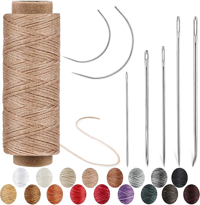Ftyiwu Waxed Thread 55 Yards Sewing Waxed Thread for Leather Khaki