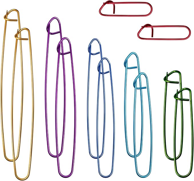 12pcs Knitting Stitch Holders Set, Aluminum Yarn Stitch Holder Needles, Colorful Safety Pin Style Cable Stitch Holders for Knitting, Crochet, Sweaters, Socks, Yarn Sewing DIY Craft Tools