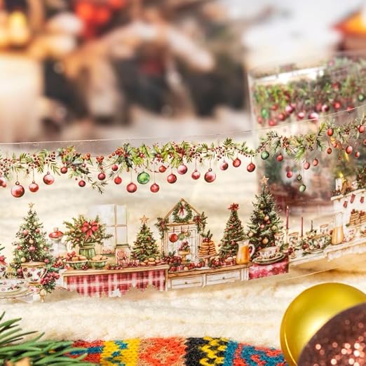 3 Rolls Christmas Washi Tape Set, 65mm x 2m PET Scrapbook Tape Christmas Stickers for Scrapbooking Supplies Winter Xmas Landscape Washi Tape Scrapbook Stickers for Journaling Washitape Masking Tapes