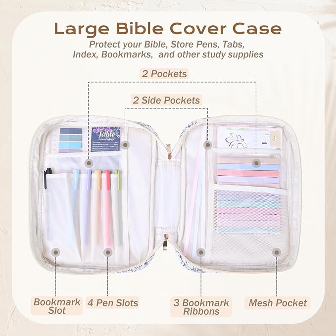 XKDOUS Bible Cover Case for Women Bible Bag Journaling Kit w/Study Supplies