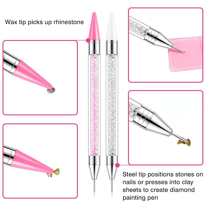 Rhinestone Picker Tool, 2 Bedazzling Pen, 6 Extra Wax Tips&Tweezer